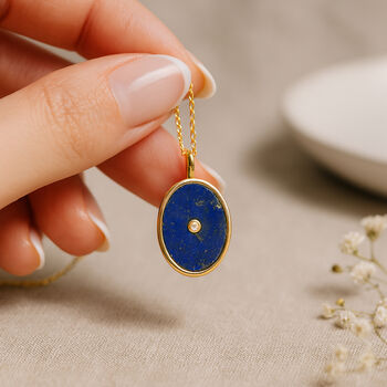 Personalised Gold Plated Sterling Silver Lapis Lazuli Locket, 3 of 9
