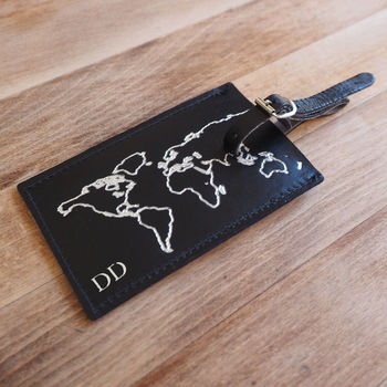 Embossed World Map Personalised Leather Luggage Tag, 5 of 9