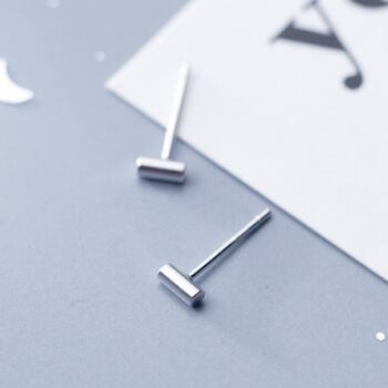 Sterling Silver Minimalist Bar Stud Earrings, 3 of 4