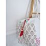 Block Printed Pink And Mint Floral Bird Quilted Duffle Bag, thumbnail 5 of 9