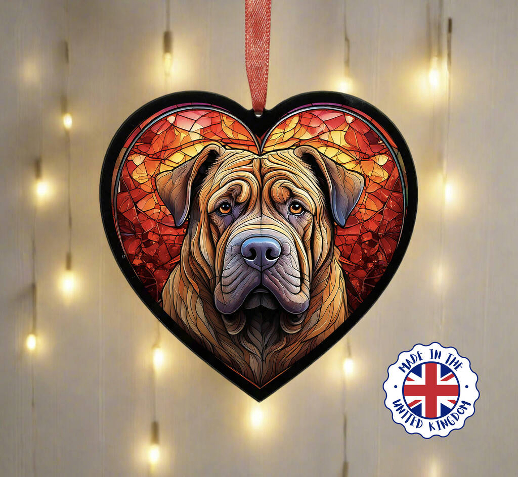 Shar Pei Stained Glass Effect Heart Suncatcher, 1 of 5