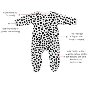 Dalmatian Print Zip Up Baby Sleepsuit, Organic Cotton, 4 of 4