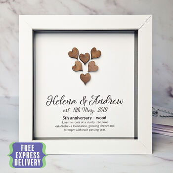 Personalised 5th Anniversary Gift Framed Wooden Heart, 3 of 7