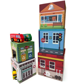 Traffic Match ‘N Stack Blocks With Wooden Car Vehicles, 4 of 12