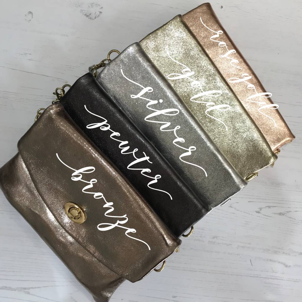 Personalised Metallic Leather Clutch Bag, 1 of 11