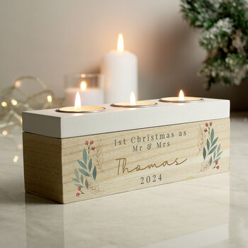 Personalised Christmas Foliage Triple Tea Light Holder Box, 4 of 5