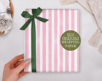 Valentine Wrapping Paper With Pink Stripe Pattern, Three Sheet Pack, 2 of 3