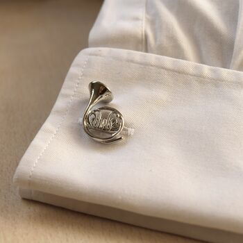 French Horn Silver Cufflinks Gift For Musicians 316 L Stainless Steel Music Accessory, 4 of 4