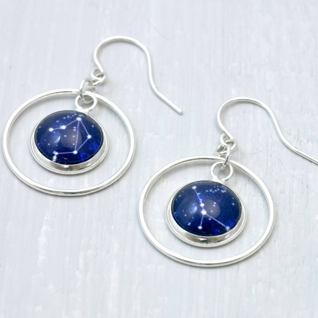 Personalised Zodiac Drop Hoop Earrings By Cassiopi