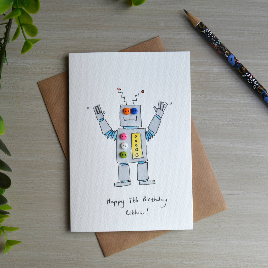 personalised 'button robot' handmade birthday card by ...