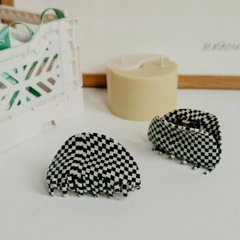 70s Style Flat Chequered Print Hair Claw Clip, 3 of 7