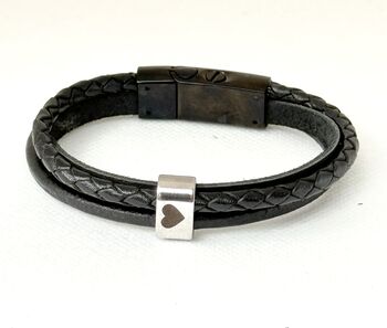Engraved Black Wrap Bracelet Memorial Pendant For Men Ashes Keepsake Cremation Jewellery, 2 of 10