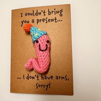 Funny Party Worm Crochet Birthday Card Handmade, 9 of 10
