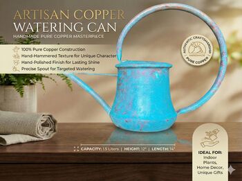 Verdigris Patina Solid Copper Watering Can, Long Spout, 4 of 4