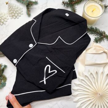 Luxury Christmas Pyjama Gift Set For Her With Eye Mask And Satin Hair Bow In Black And White, 3 of 11