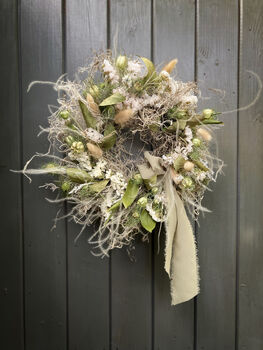 Nigella Dried Wreath With Bay And Statice 'Bay White', 2 of 6