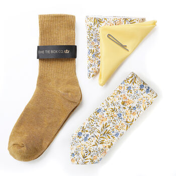 Mens Luxury Yellow Floral Tie Gift Box Set, 2 of 4