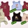 Personalized Festive Bear Baby Dungarees Romper | Custom Embroidered Christmas Outfit | Newborn First Christmas Gift, thumbnail 6 of 9