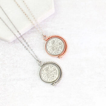 70th Birthday 1954 Lucky Sixpence Spinner Necklace, 2 of 10