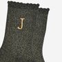 Women's Glitter Socks Black Gold Initial 'J', thumbnail 3 of 5