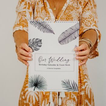 Tropical Leaf Wedding Guest Book Birthday Calendar, 7 of 7