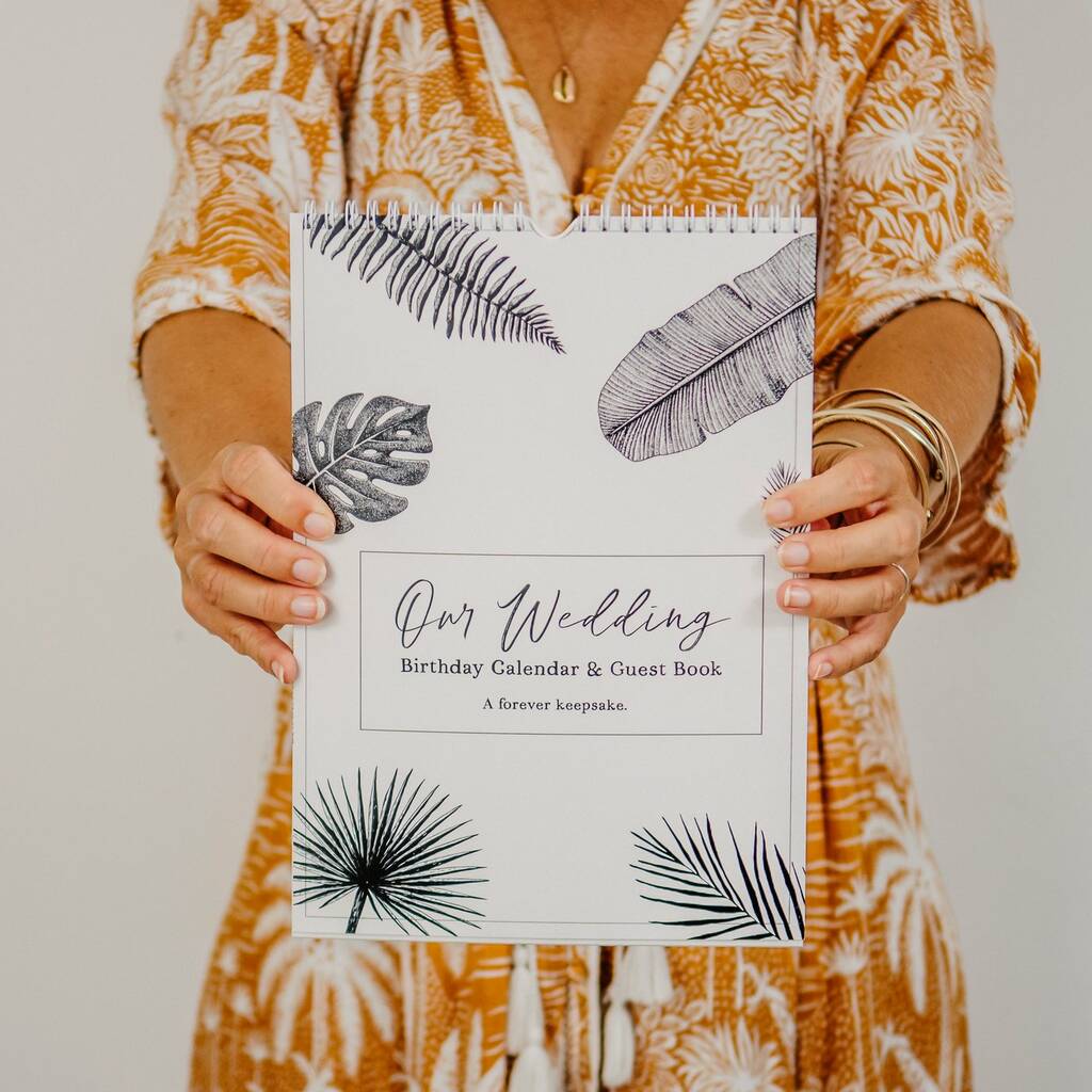 Tropical Leaf Wedding Guest Book Birthday Calendar By Once Upon a