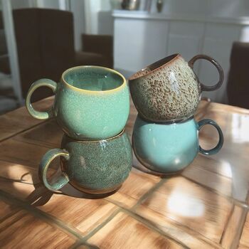 Set Of Four Reactive Glaze Mugs In Tones Of The Rainforest, 11 of 11