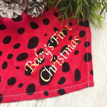 Personalised First Christmas Red Print Baby Xl Muslin, 2 of 5