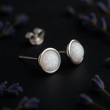 Sterling Silver White Opal Stud Earrings, 4 of 9