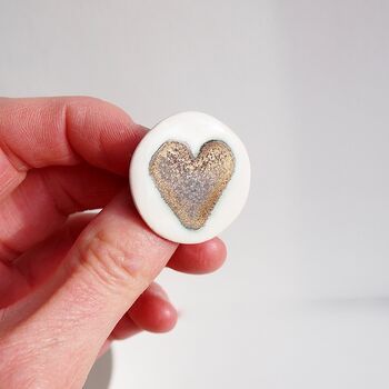 Handmade Ceramic Gold Heart Pin Brooch, 2 of 8