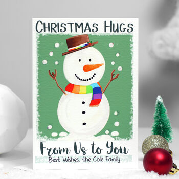 Personalised Snowman Hugs Christmas Card, 3 of 6