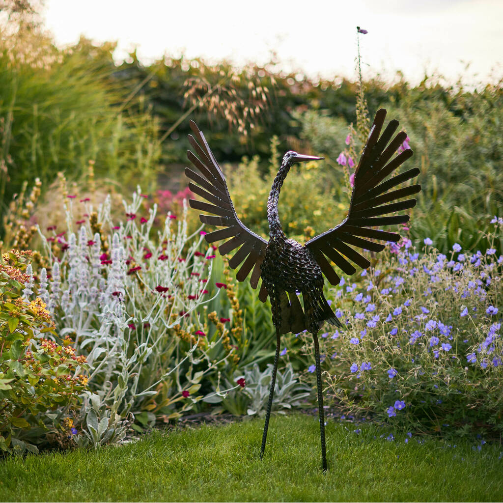 Flying Crane Recycled Metal Garden Sculpture By Chi Africa
