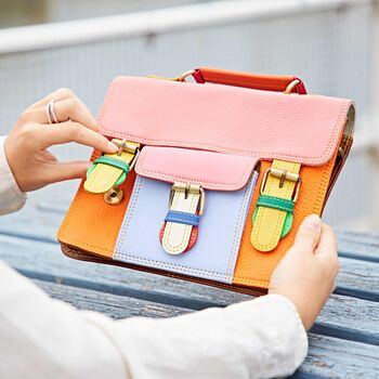 Shruti Small Multicoloured Recycled Leather Satchel, 12 of 12