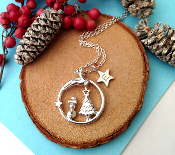 Personalised Sterling Silver Magical Wonderland Christmas Necklace With Initial Star, 11 of 12