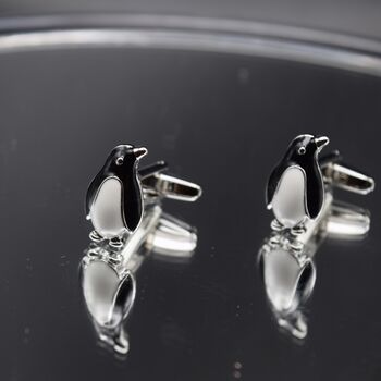 Silver Penguin Cufflinks Gift 316 L Stainless Steel Elegant Playful Design, 4 of 5