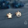 Sterling Silver Mismatched Carved Pumpkin And Ghost Stud Earrings, thumbnail 3 of 12