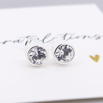 Sterling Silver April Cubic Zirconia Birthstone Stud Earrings, 3 of 8