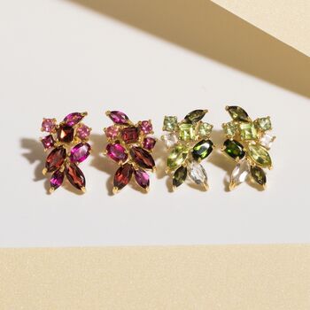 Large Red Gemstone Cluster Earrings In Sterling Silver And Gold, 6 of 12