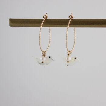 Gold Filled Mother Of Pearl Bird Hoops, 3 of 7