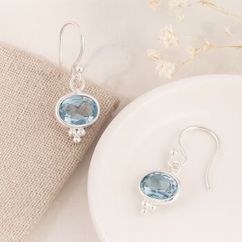 Sterling Silver Blue Topaz Drop Earrings: December Birthstone – 8mm X 10mm, 4 of 10