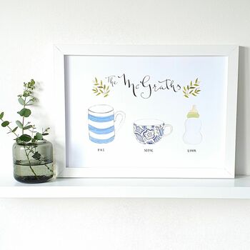 Personalised Illustrated Family Cups And Mugs Art Print, 6 of 9
