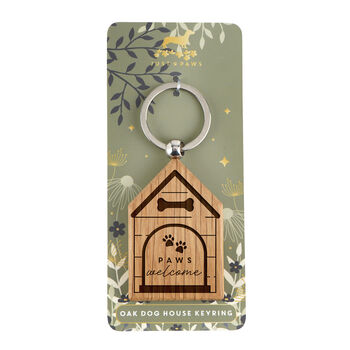 'Paws Welcome' Dog House Shaped Keyring, 2 of 3