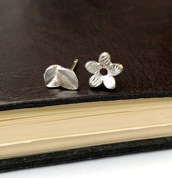 Graduation Exam Sterling Silver Flower And Leaf Mismatched Earrings, 2 of 9