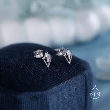 Sterling Silver Art Deco Inspired Tiny Rhombus Cz Stud Earrings, 4 of 12