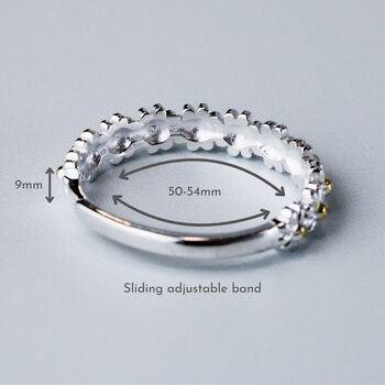 Sterling Silver Daisy Chain Adjustable Ring, 2 of 6