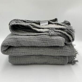 Izmir Flannel Luxury Blanket Oyster Grey And Ecru, 9 of 9