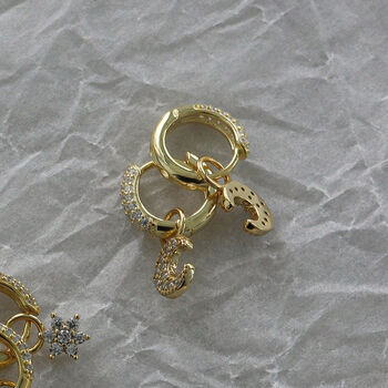 18 K Gold Plated Crescent Moon Huggie Earrings, 9 of 11