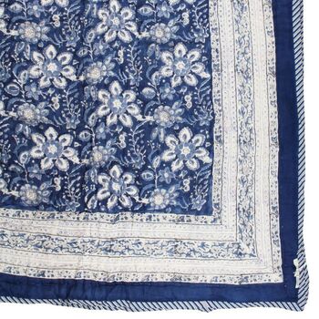 Indigo Blue And White Floral Indian Block Printed Cotton Bed Quilt, 7 of 9