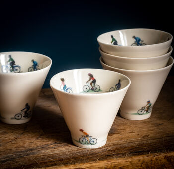 A Pair Of Handmade Cyclist Espresso Cups, 6 of 6