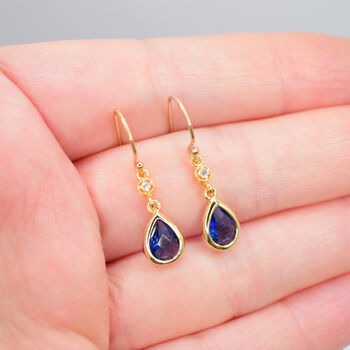 Sapphire Blue Long Teardrop Hook Earrings, 3 of 5